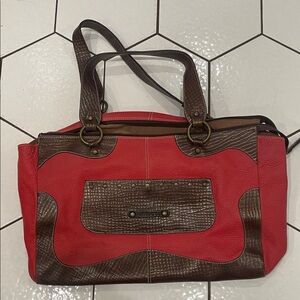 Red and Brown Leather Tote Bag